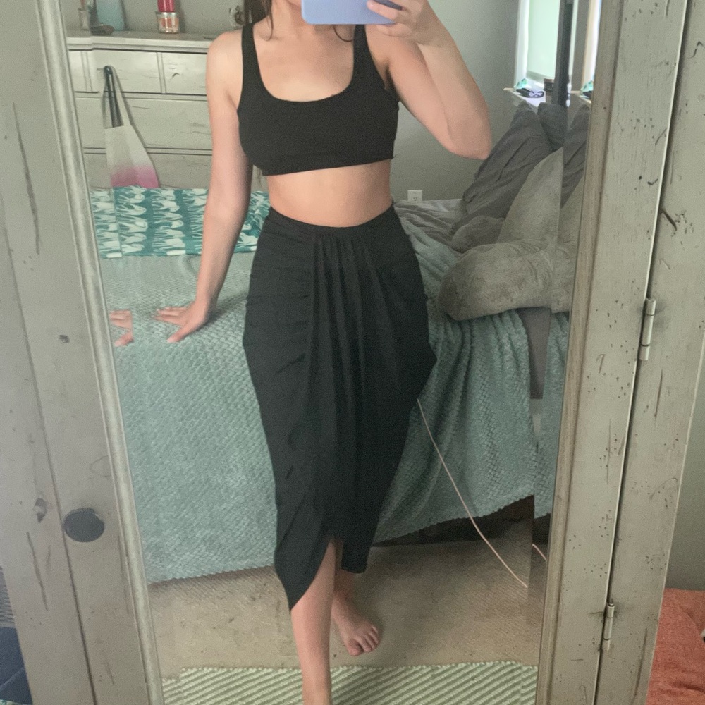 Black Drapped Black Maxi Skirt